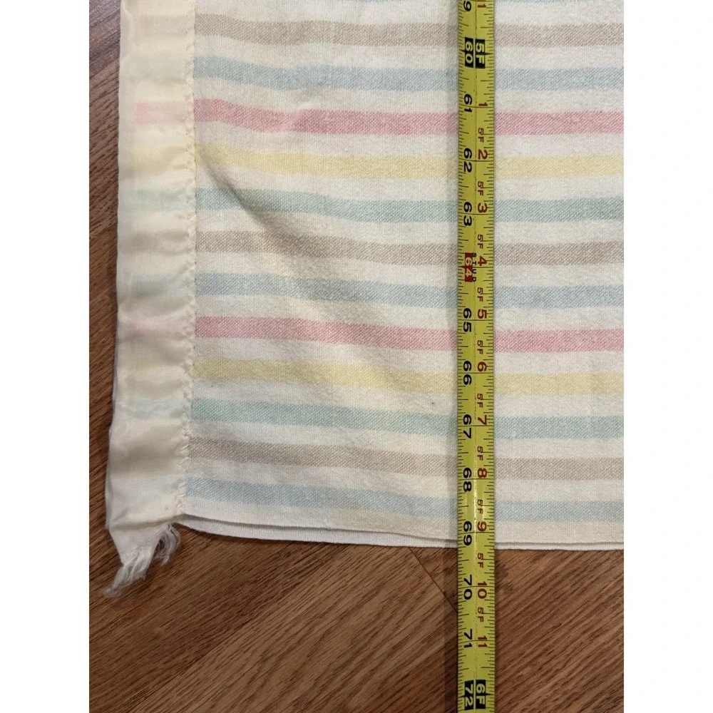 Vintage Cotton Pastel Stripe Blanket Satin Nylon Trim 78